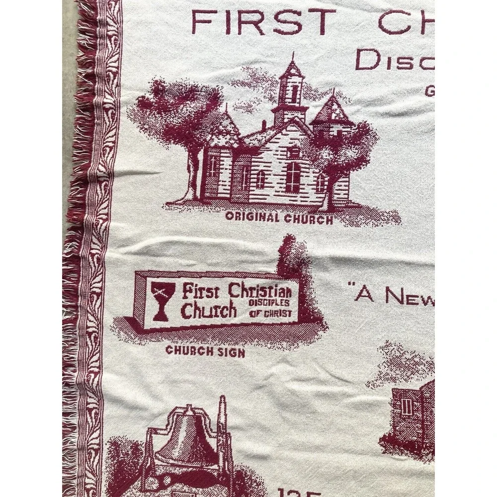 2000s “First Christian Church of Garland, Texas” Cotton Blanket Throw 48”X69”